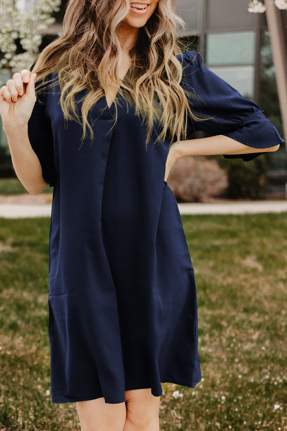 Fiery Red Ruffled Sleeve Shift Dress