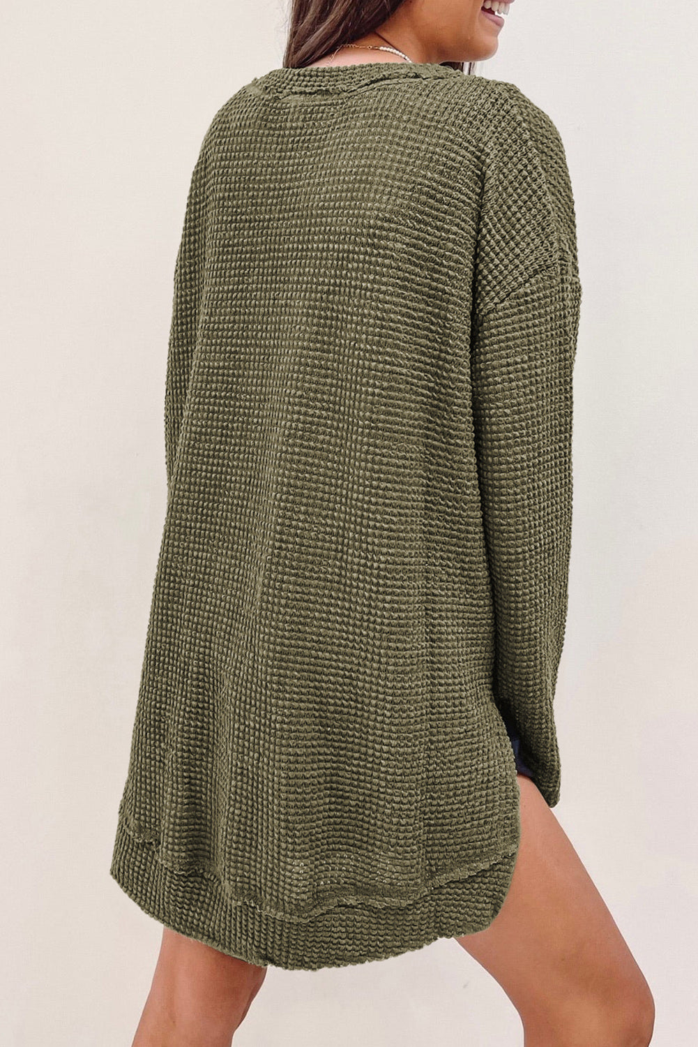 Moss Green Plus Size Textured Knit Long Sleeve Top