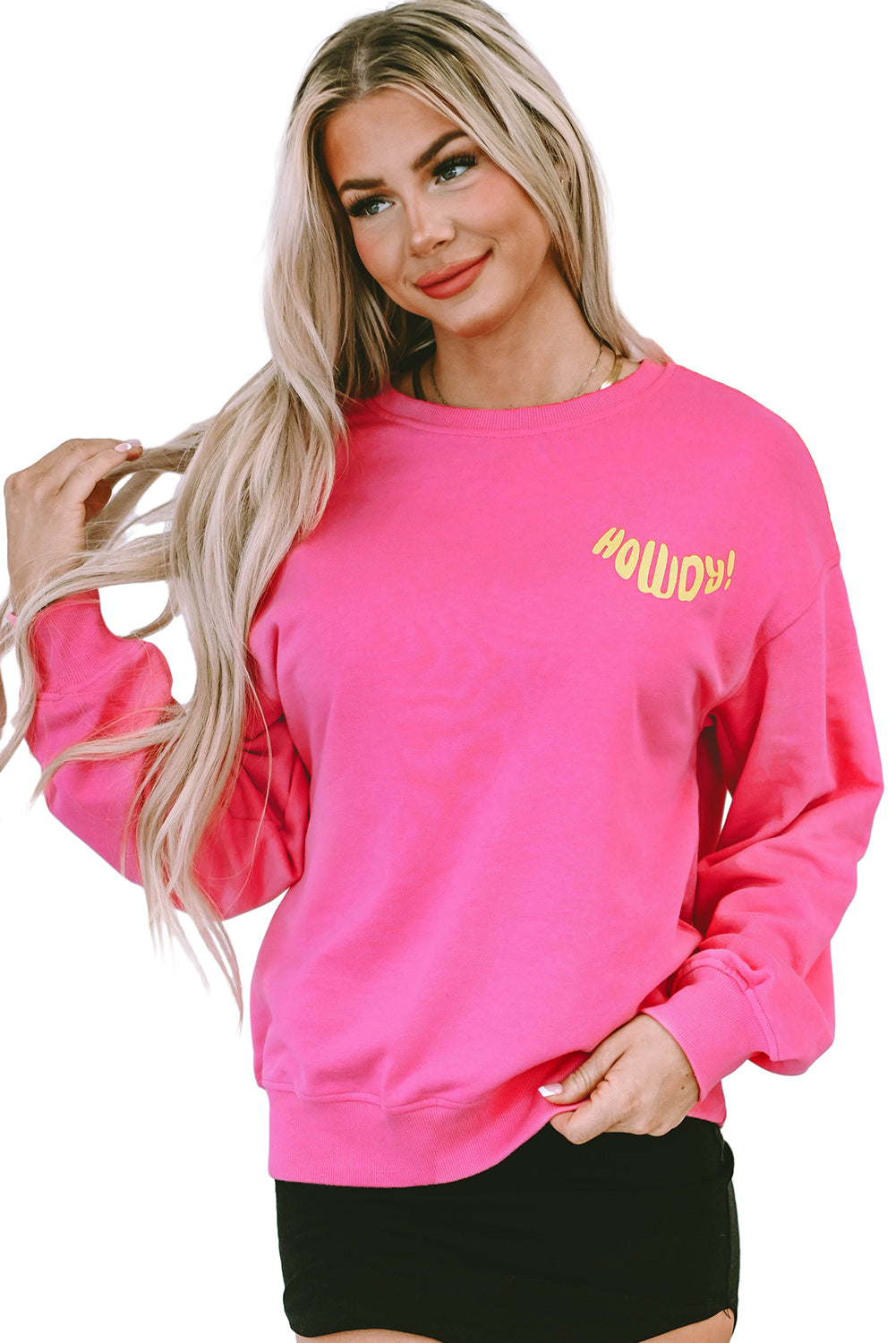 Strawberry Pink HOWDY Back Western Graphic Pullover Sweatshirt