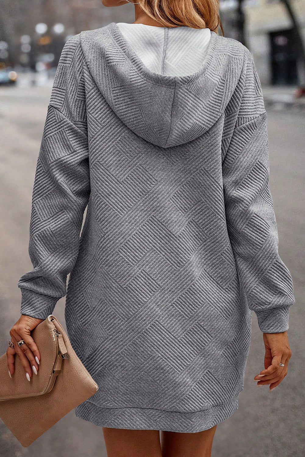 Textured Knit Buttoned Kangaroo Pocket Sweatshirt