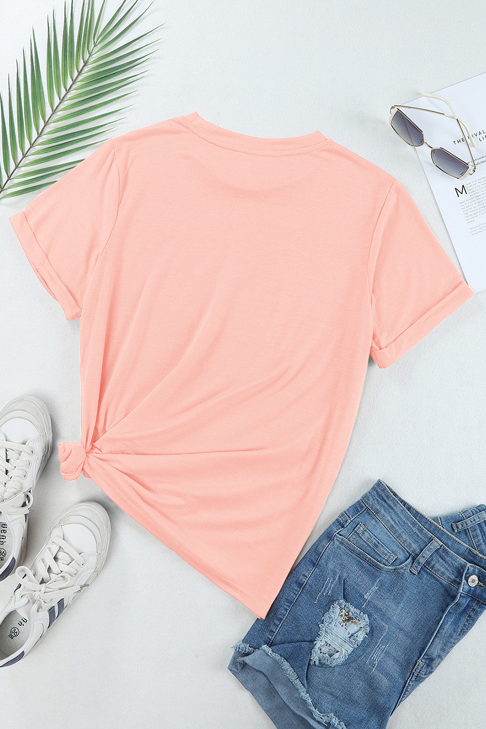 Casual Plain Crew Neck Tee