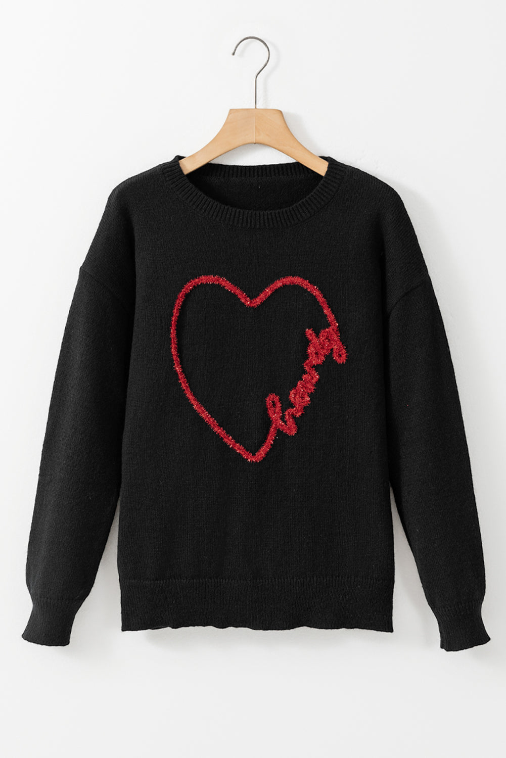 Pink Howdy Heart Graphic Round Neck Casual Sweater