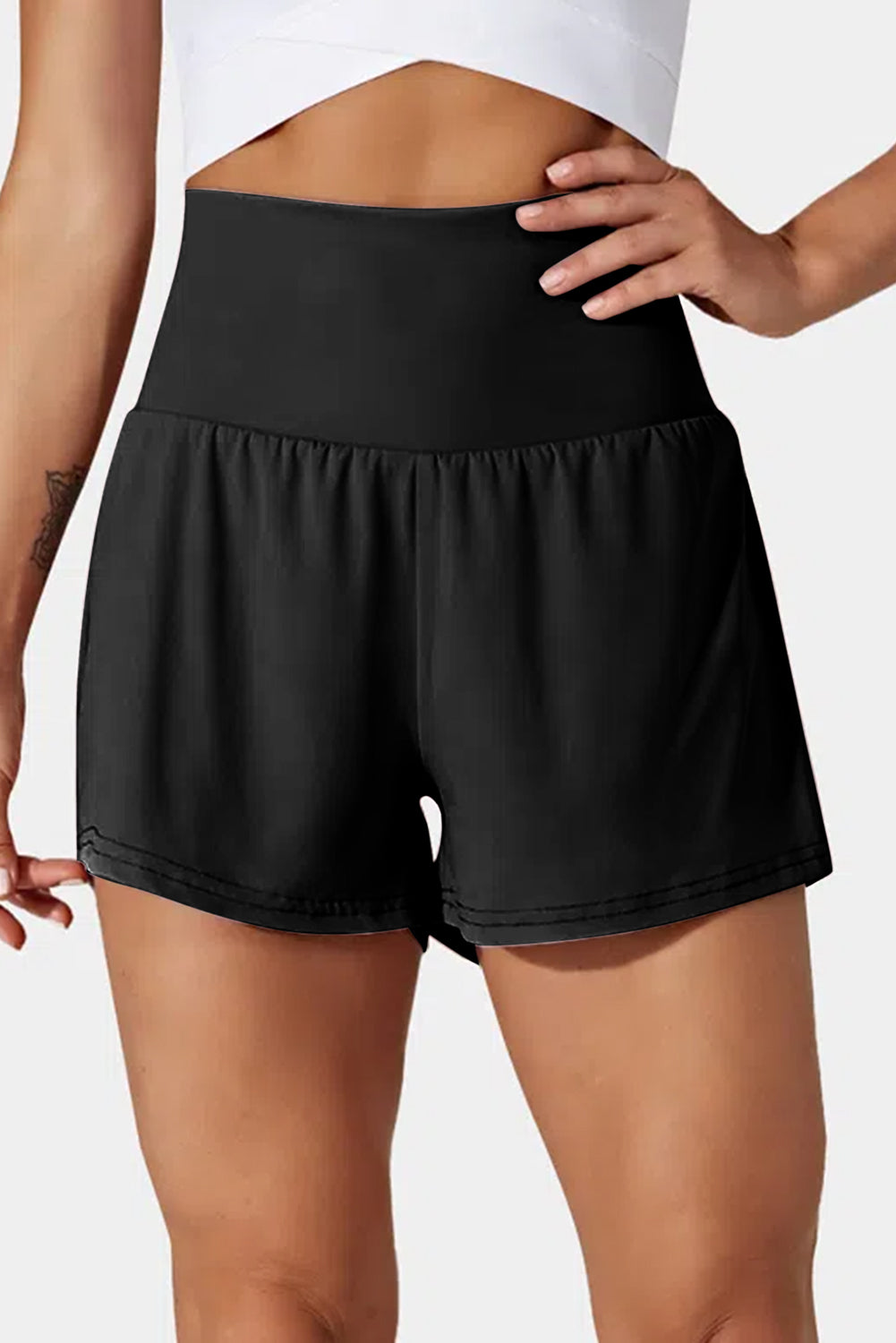 Black Pocketed Wide Waistband Swim Shorts