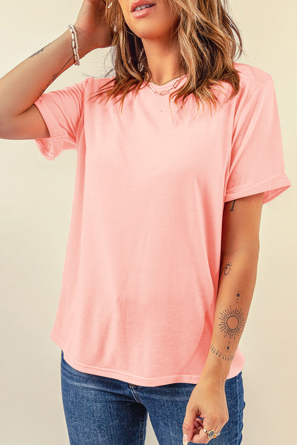 Casual Plain Crew Neck Tee