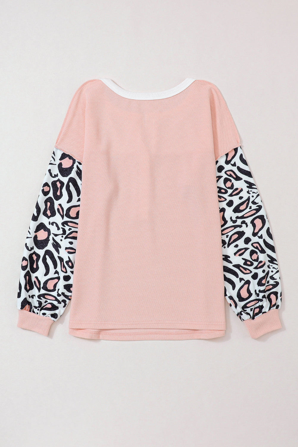 Bonbon Leopard Sleeve Patchwork Waffle Knit Top