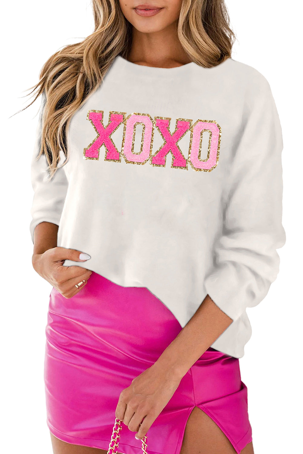 Pink Howdy Heart Graphic Round Neck Casual Sweater