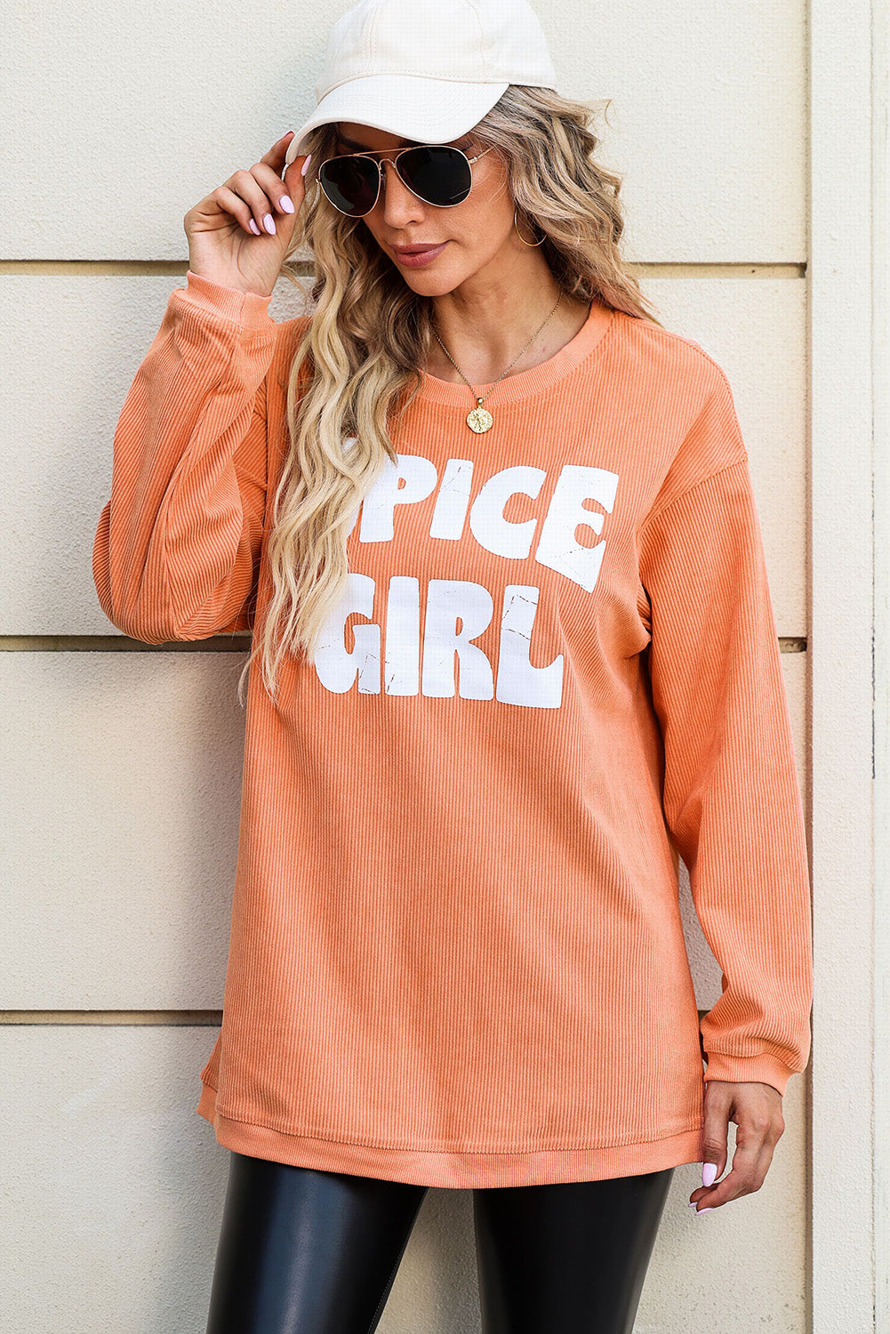 Orange Corded SPICY GIRL Graphic Sweatshirt