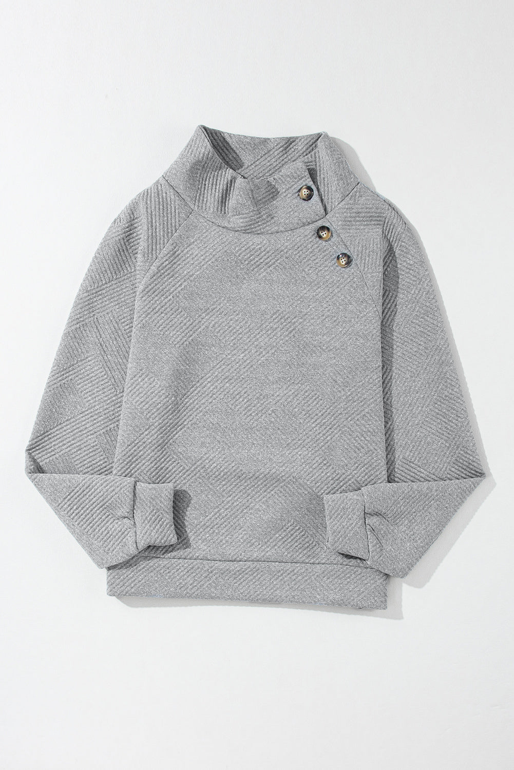 Textured Knit Buttoned Kangaroo Pocket Sweatshirt