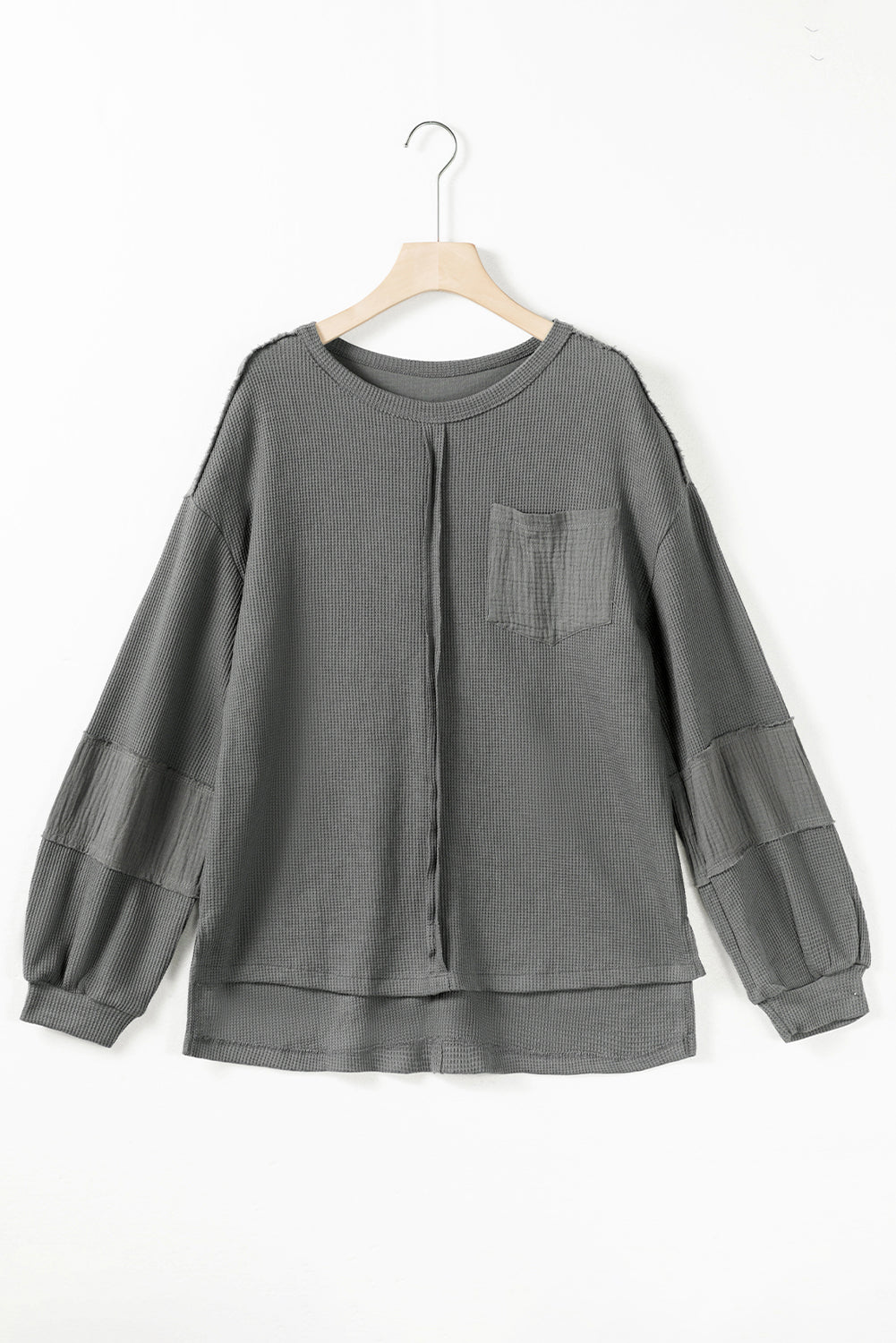 Dark Grey Plus Size Exposed Seam Crinkle Patchwork Top