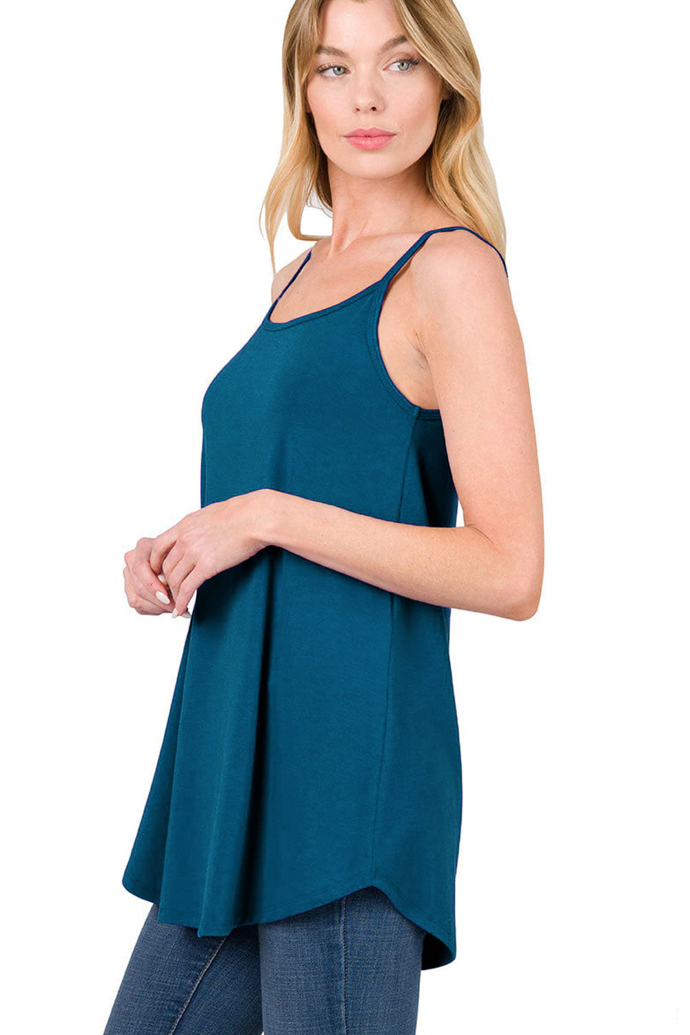 Clay Spaghetti Strap V-Neck Flowy Tunic Tank Top