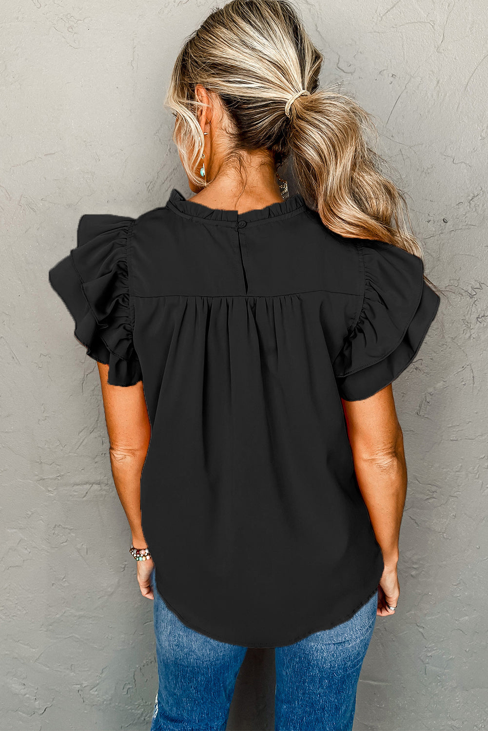 Smocked Ruffle Sleeve Blouse