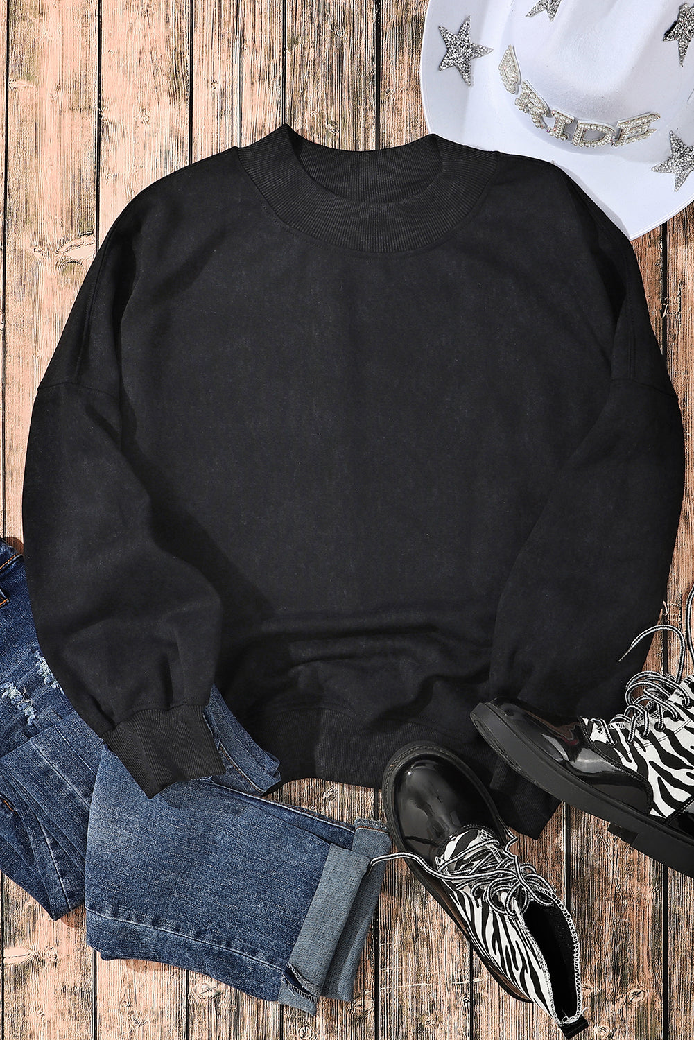 Drop Shoulder Crew Neck Pullover Sweatshirt