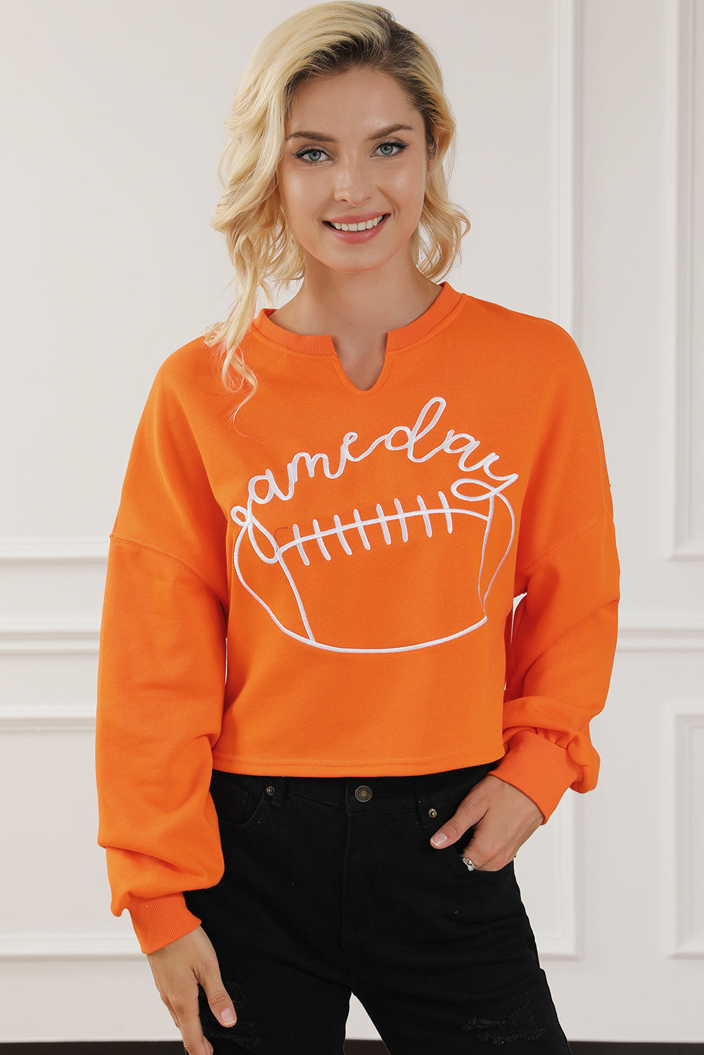 Game Day Lettering Notched Neck Sweatshirt