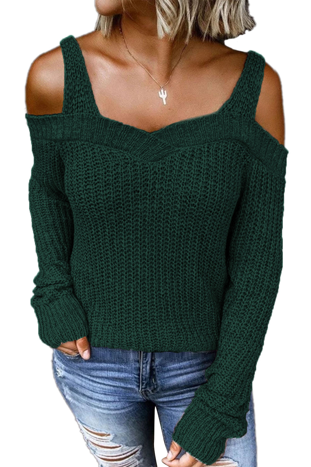 Green Dew Shoulder Juliette Knitted Sweater