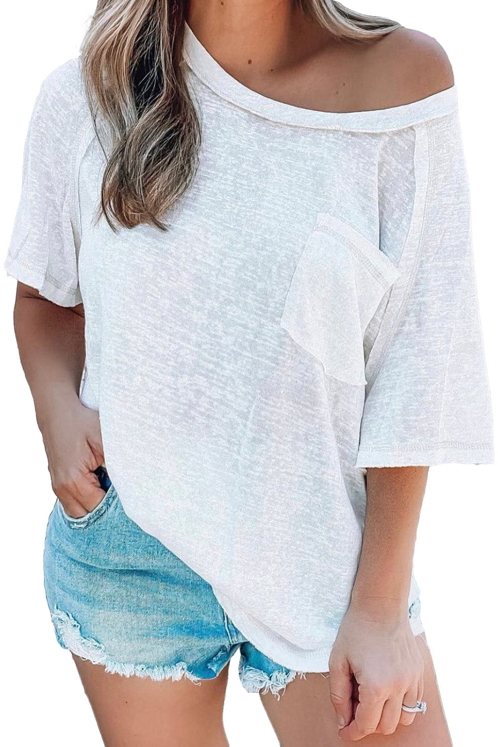 White Exposed Seam Detail Loose T-shirt