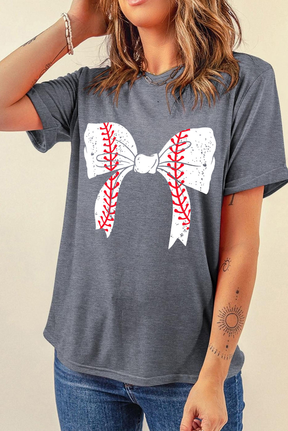 Baseball Bowknot Graphic Casual Tee