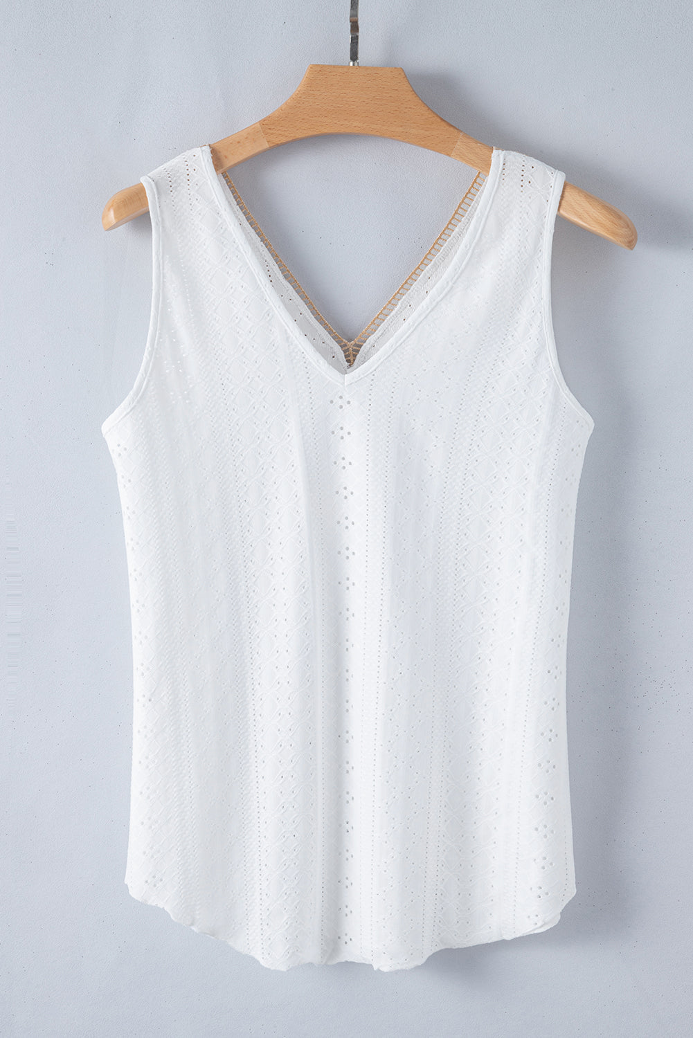 White Lace Crochet Splicing V Neck Loose Fit Tank Top