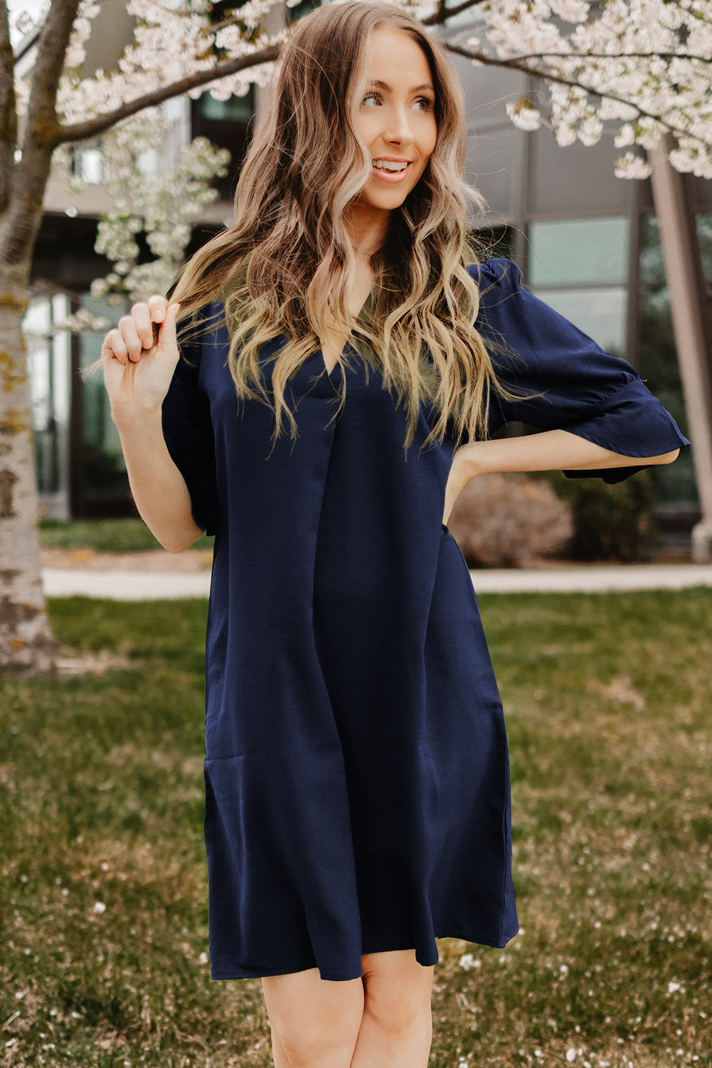 Fiery Red Ruffled Sleeve Shift Dress