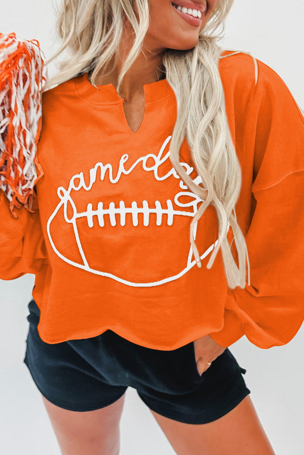 Game Day Lettering Notched Neck Sweatshirt