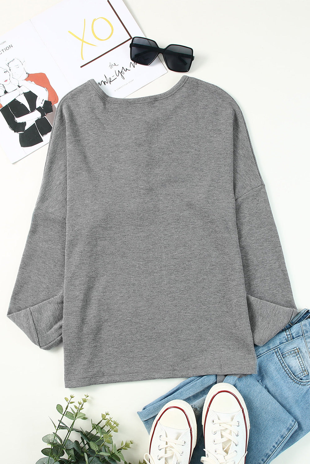 Waffle Knit Henley Top