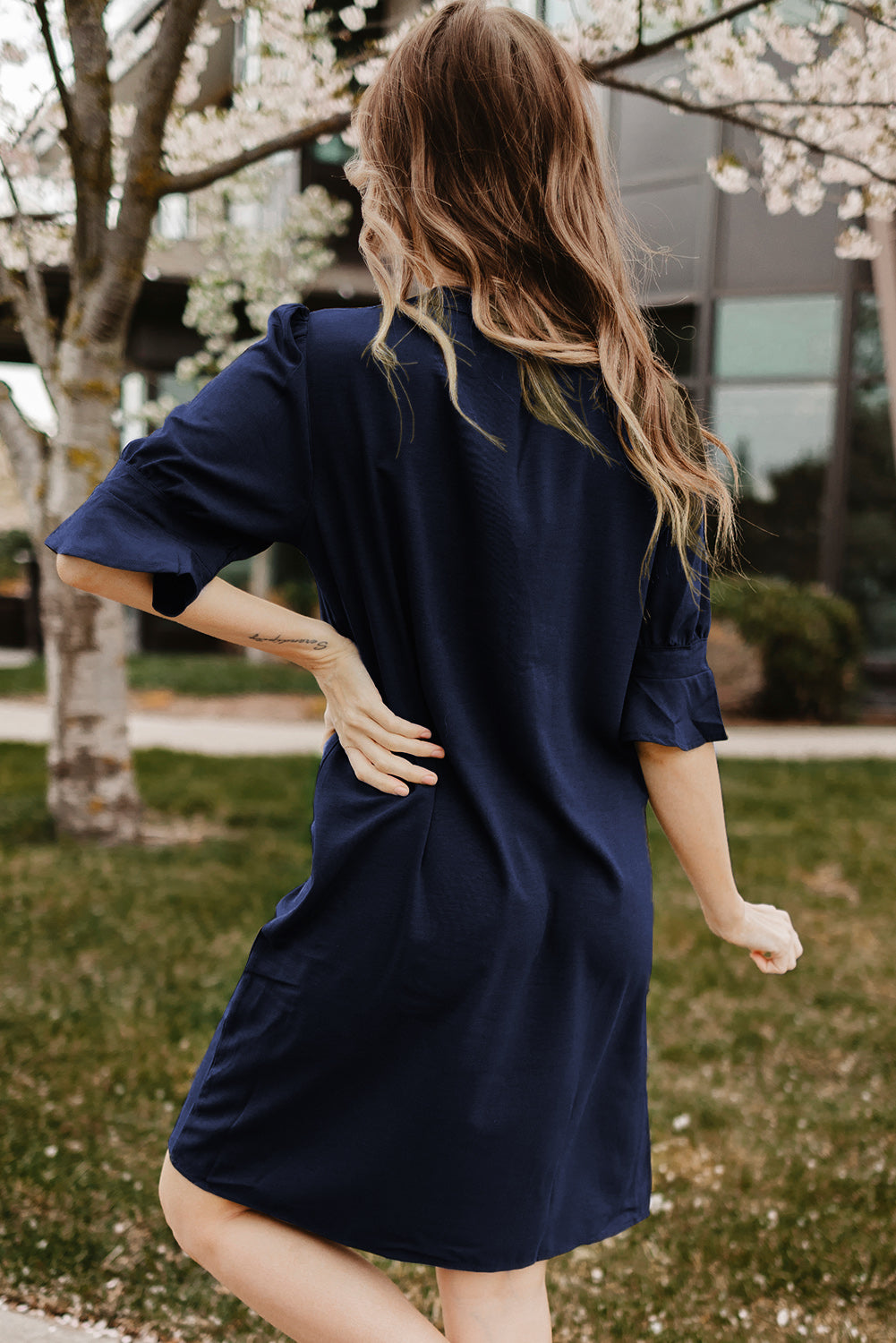 Fiery Red Ruffled Sleeve Shift Dress