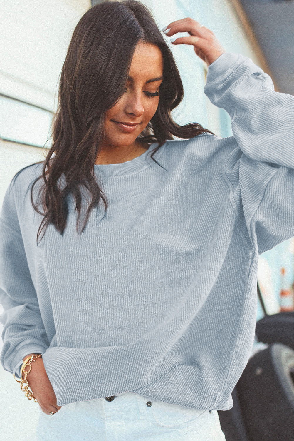 Ribbed Corded Oversized Sweatshirt - Multiple Colors Oversized Sweatshirt