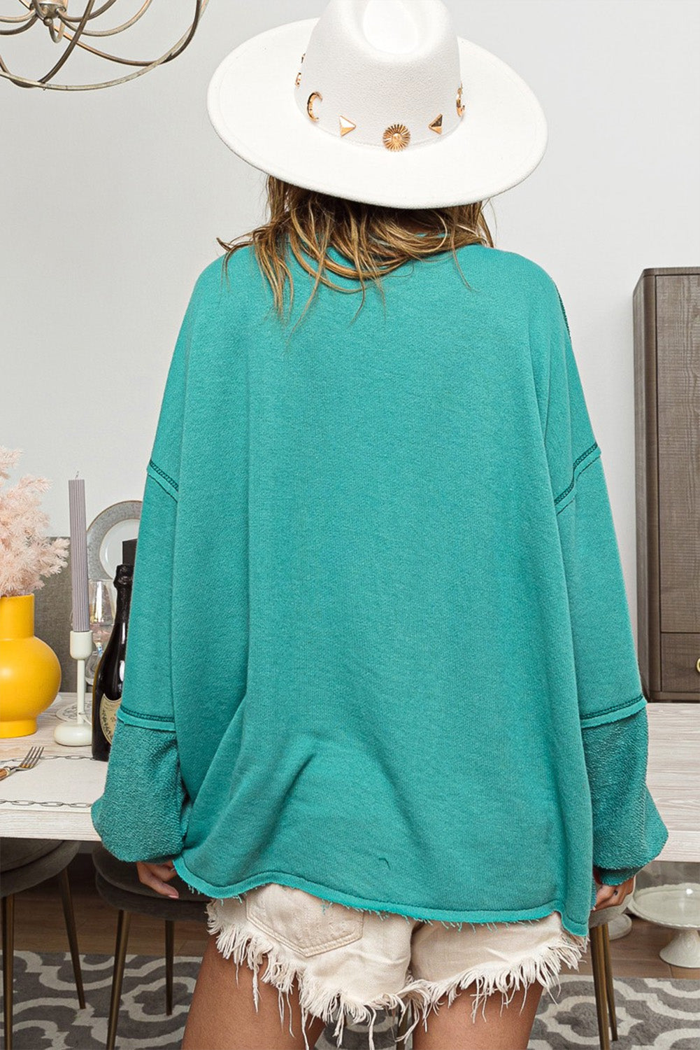 Sea Green Exposed Seam High Low Baggy Sweatshirt