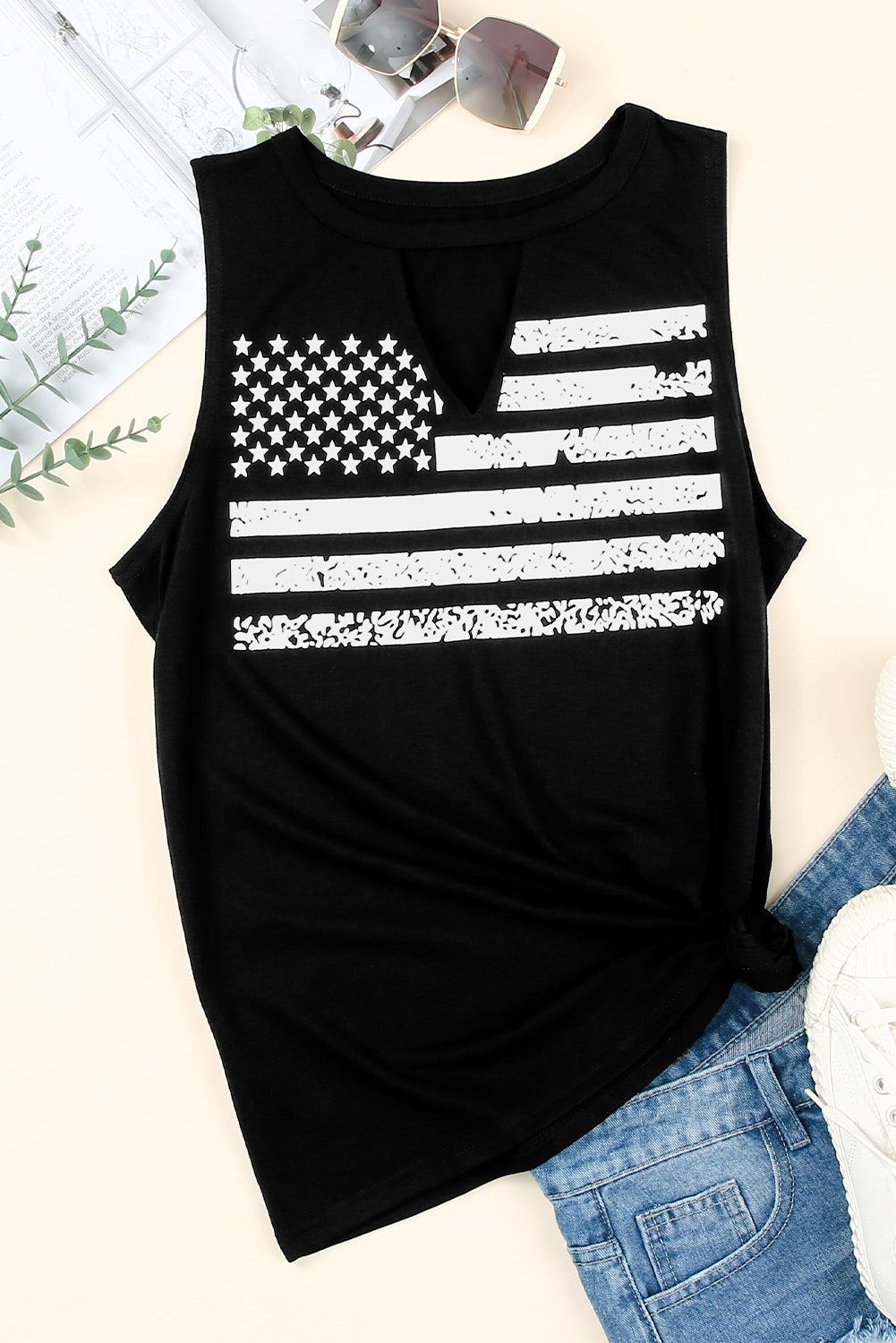 Cutout American Flag Print Tank Top