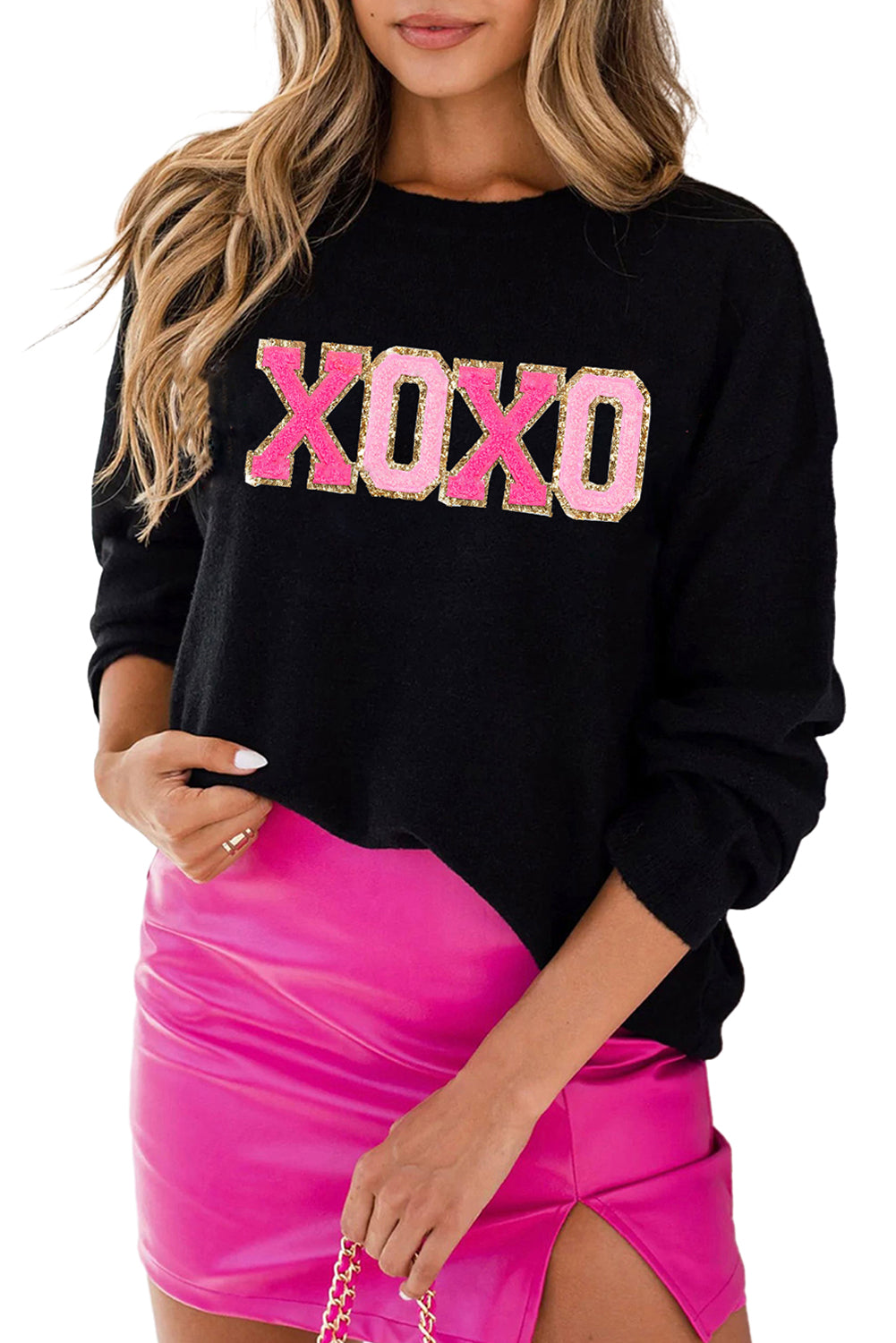 Pink Howdy Heart Graphic Round Neck Casual Sweater