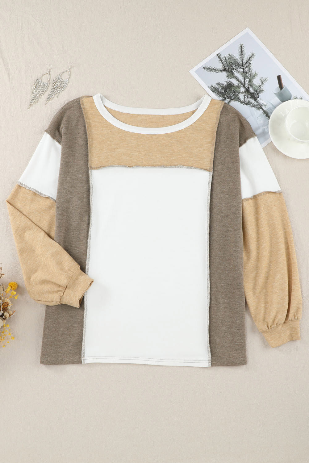 Medium Grey Exposed Seam Color Block Patchwork Top