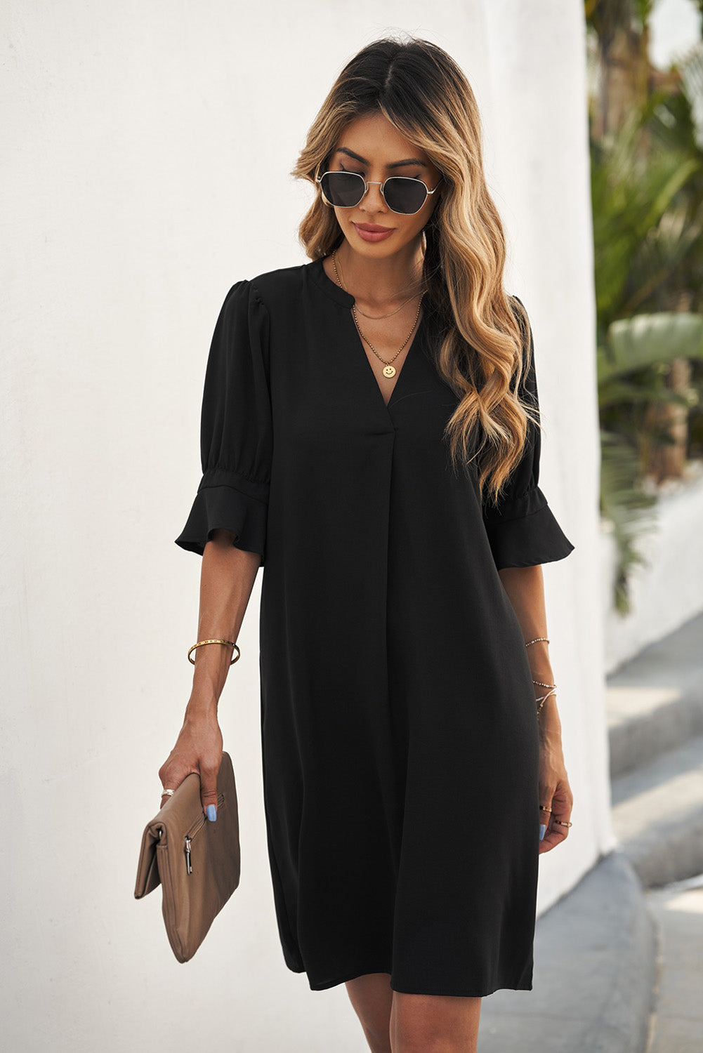 Fiery Red Ruffled Sleeve Shift Dress