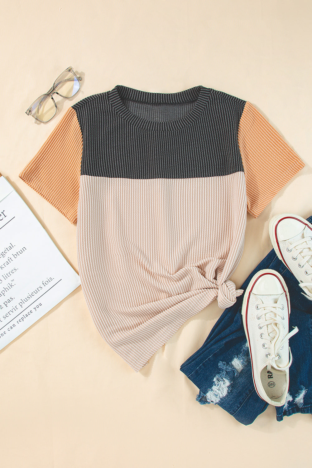 Rib Textured Colorblock T Shirt