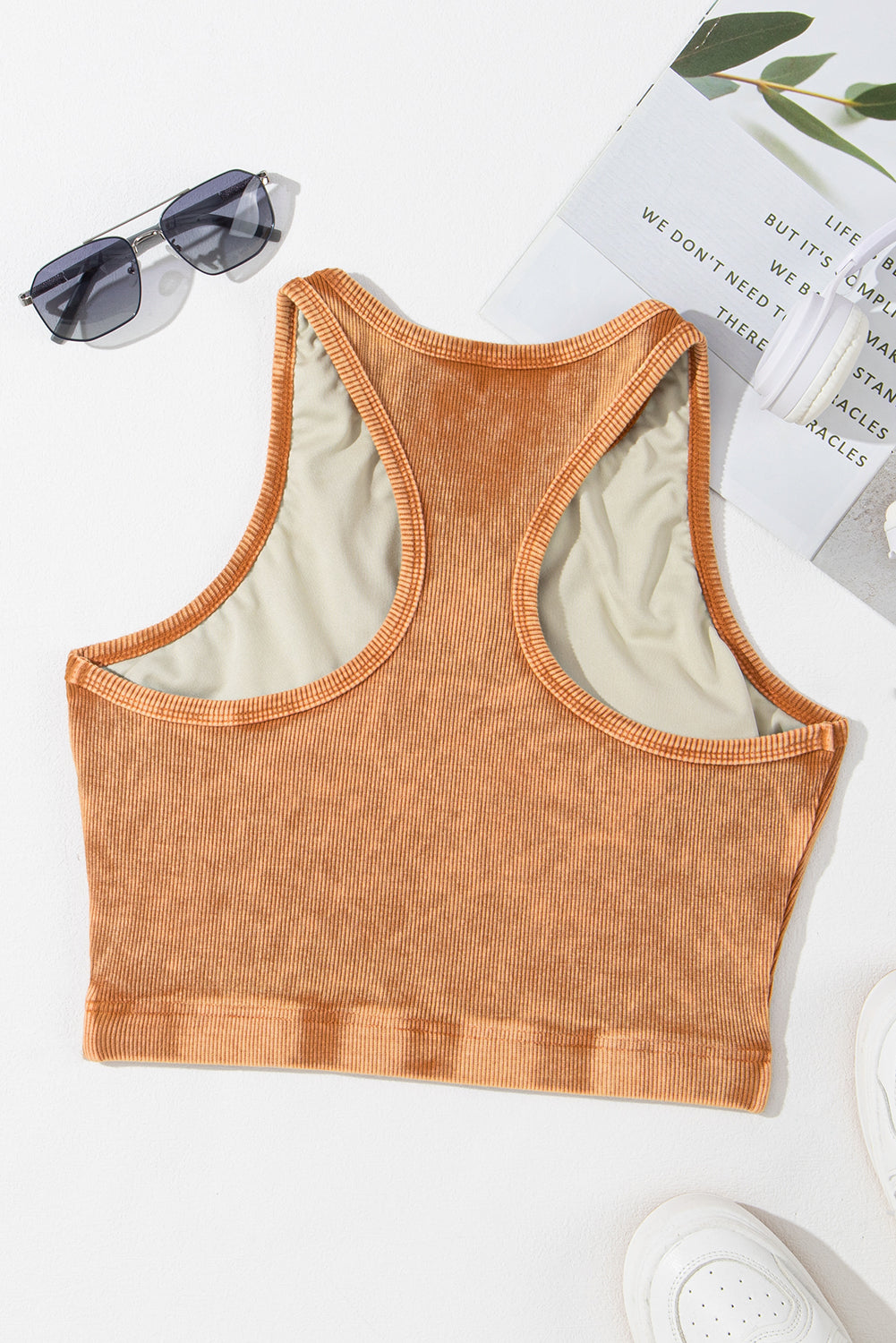 Ribbed Mineral Wash Racerback Cropped Tank Top