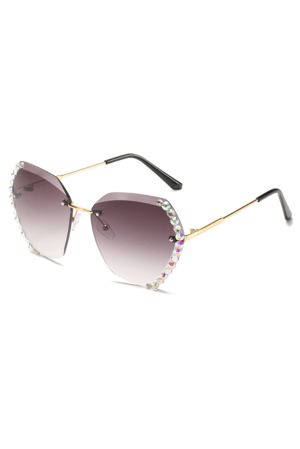 Pink Rhinestone Trim Rimless Sunglasses