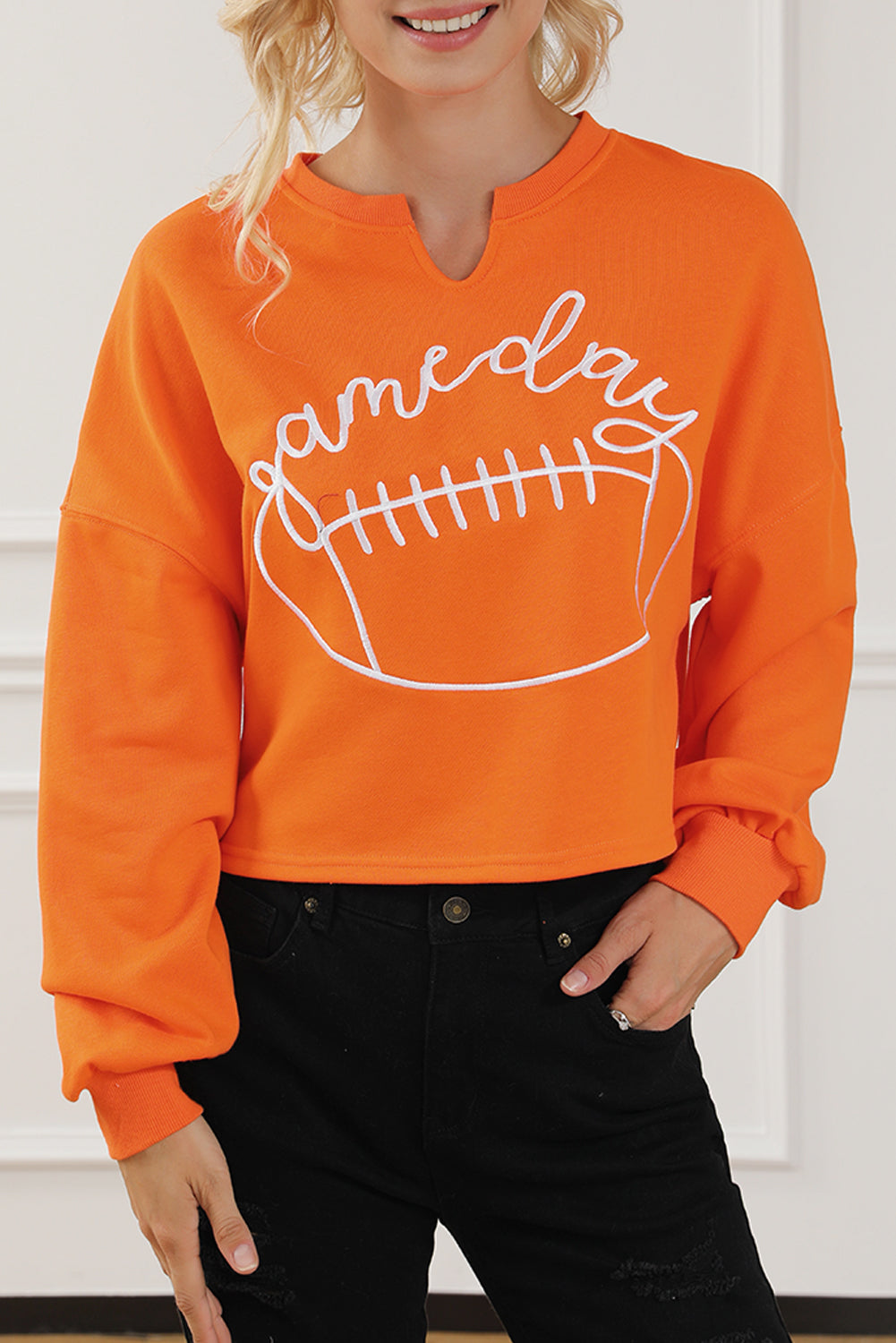 Game Day Lettering Notched Neck Sweatshirt