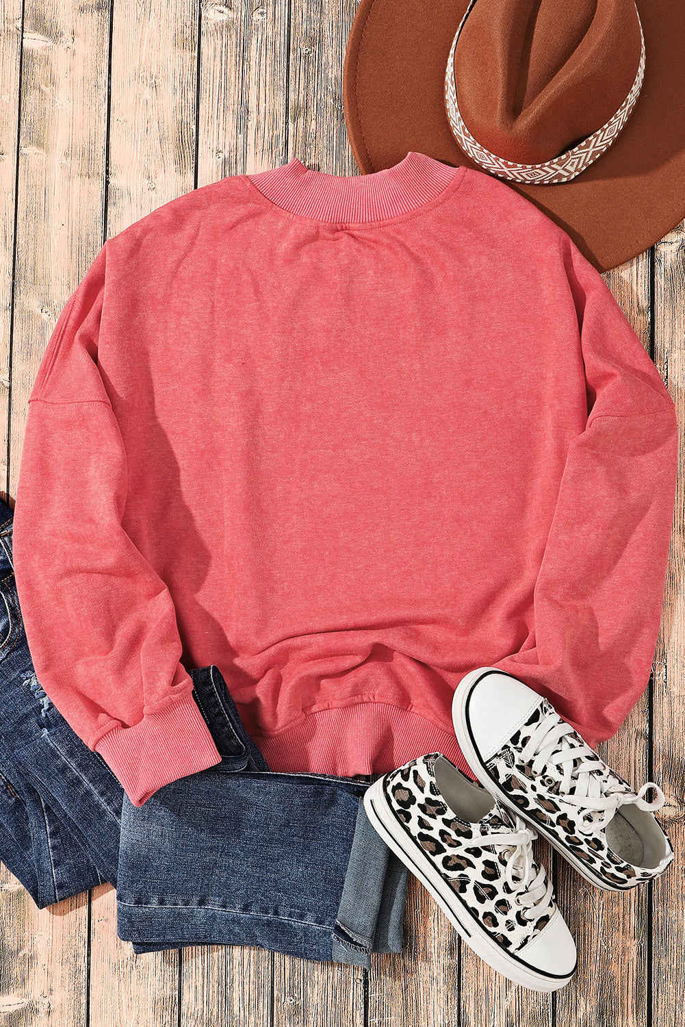 Drop Shoulder Crew Neck Pullover Sweatshirt