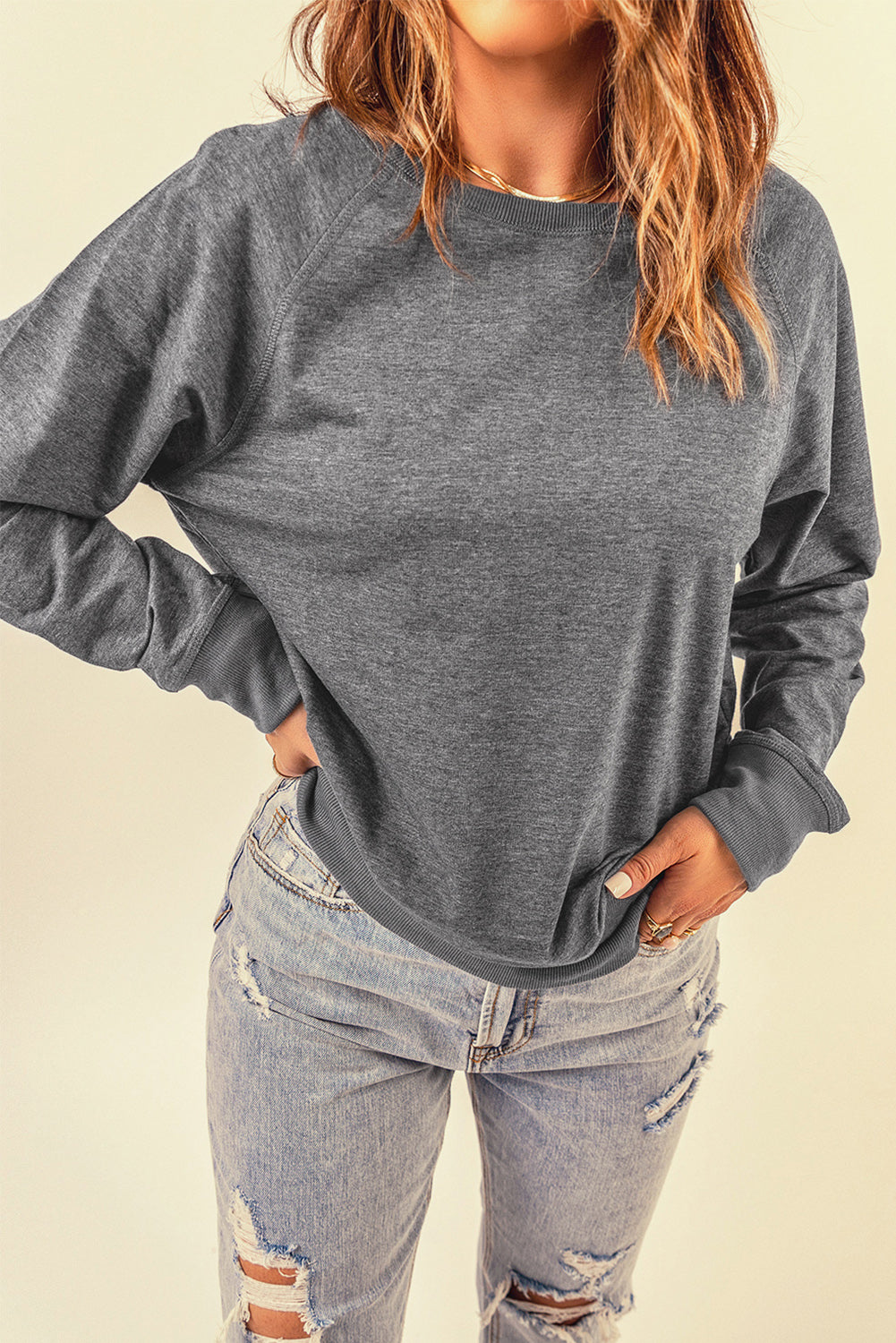 French Terry Cotton Blend Pullover Sweatshirt