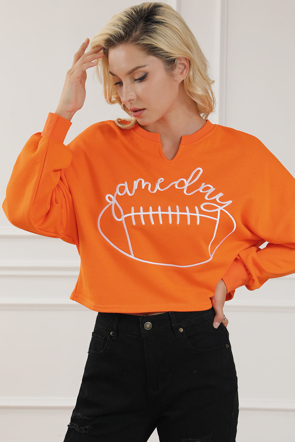 Game Day Lettering Notched Neck Sweatshirt