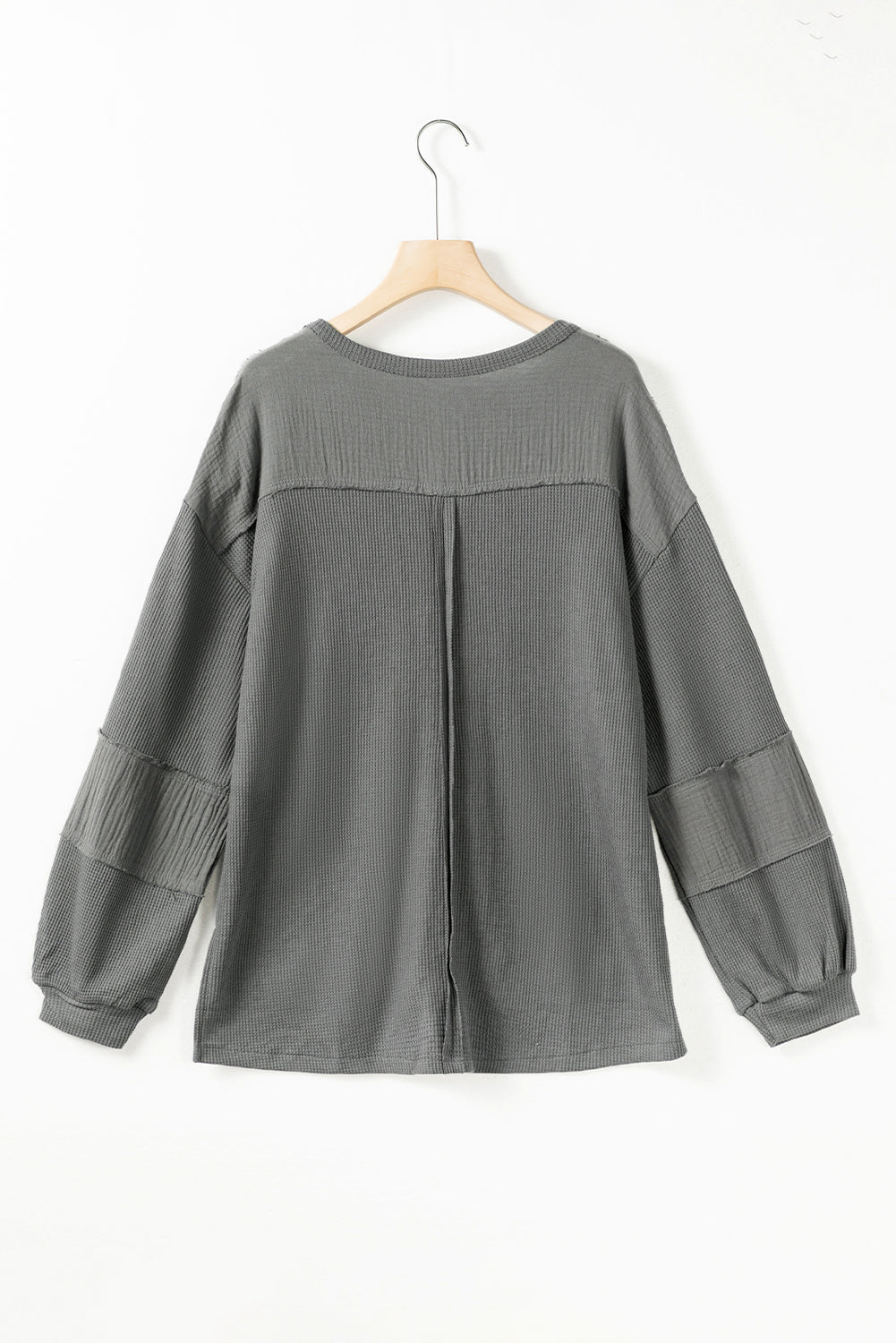 Dark Grey Plus Size Exposed Seam Crinkle Patchwork Top