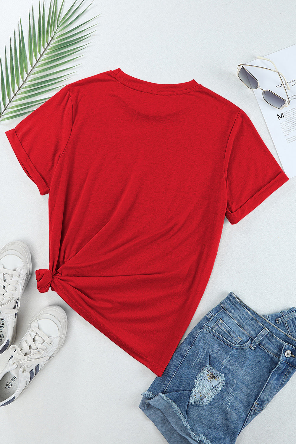 Casual Plain Crew Neck Tee