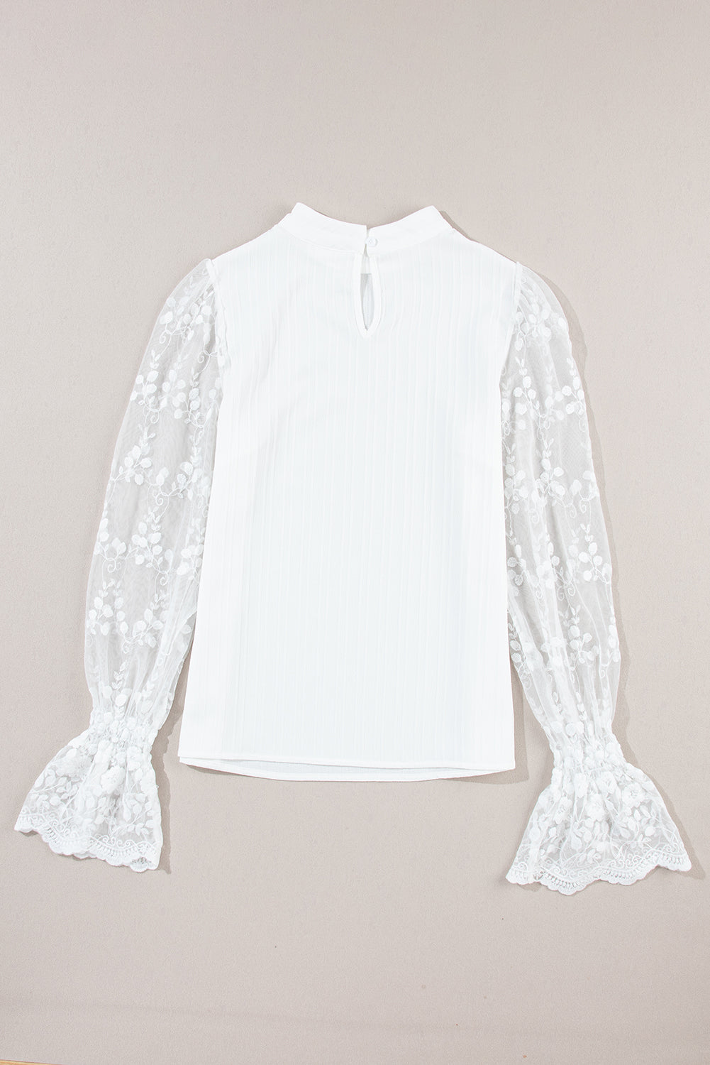 Contrast Lace Sleeve Mock Neck Textured Blouse