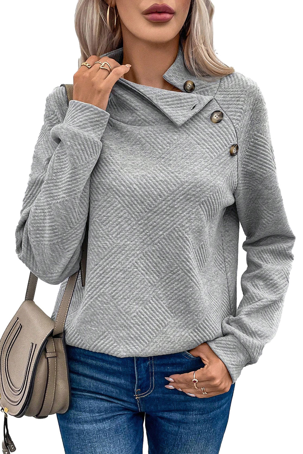 Textured Knit Buttoned Kangaroo Pocket Sweatshirt