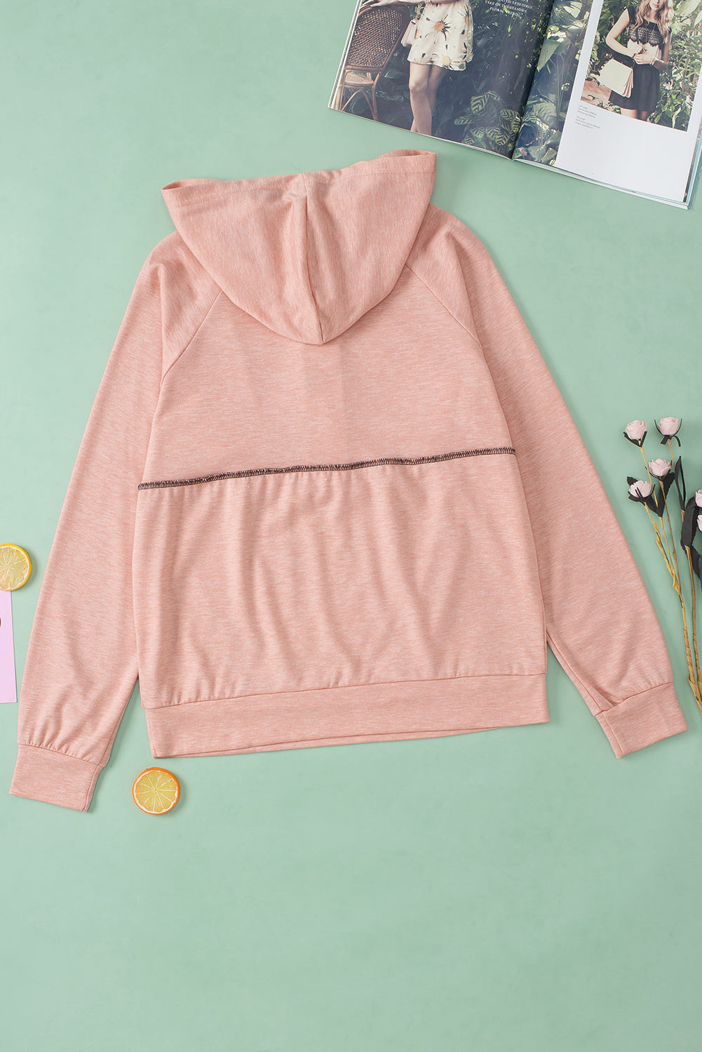 Pink Buttons Front Princess Line Out Seam Hoodie