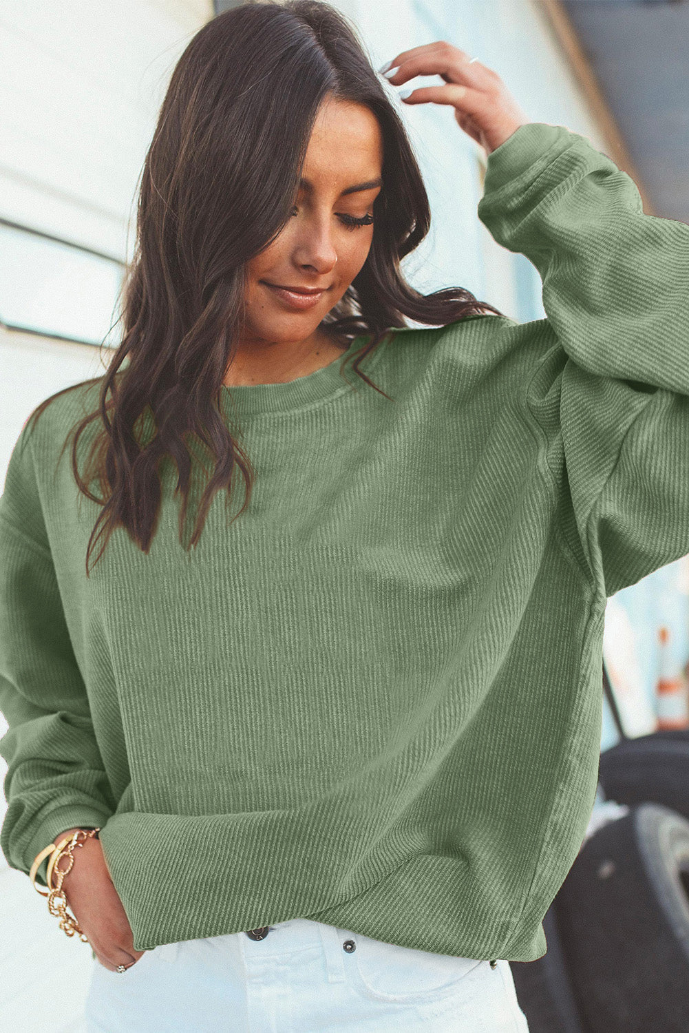 Ribbed Corded Oversized Sweatshirt - Multiple Colors Oversized Sweatshirt