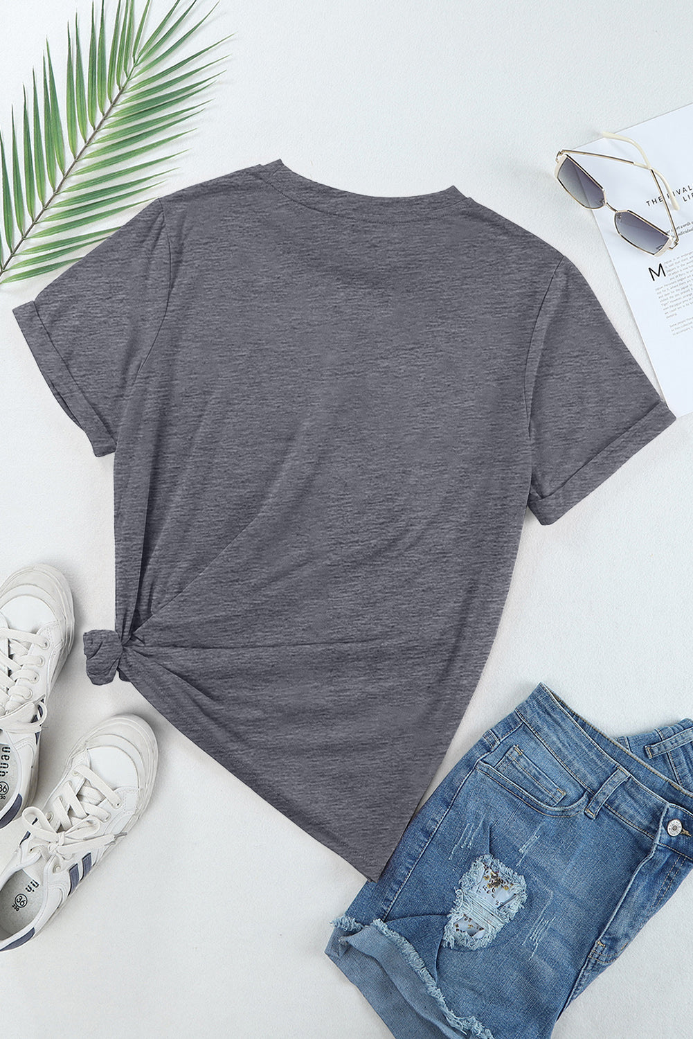 Casual Plain Crew Neck Tee