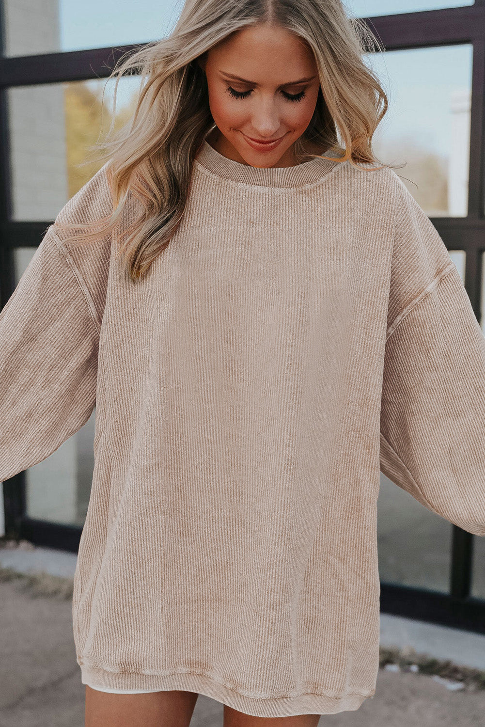 Ribbed Corded Oversized Sweatshirt - Multiple Colors Oversized Sweatshirt