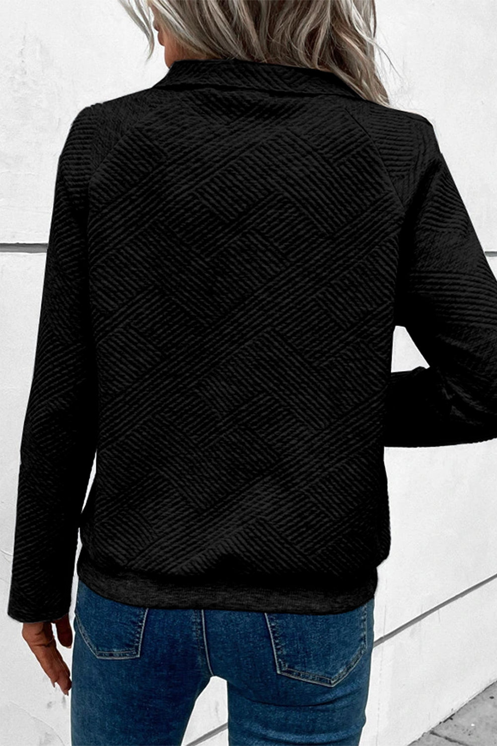 Textured Knit Buttoned Kangaroo Pocket Sweatshirt