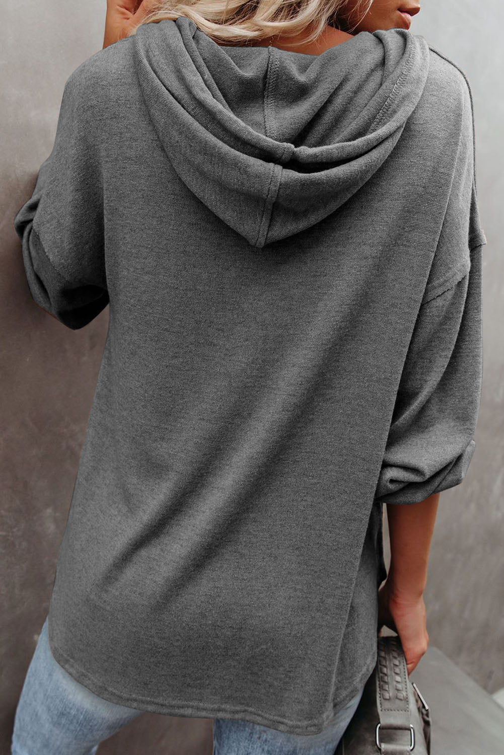 White Buttoned High and Low Hem Hoodie