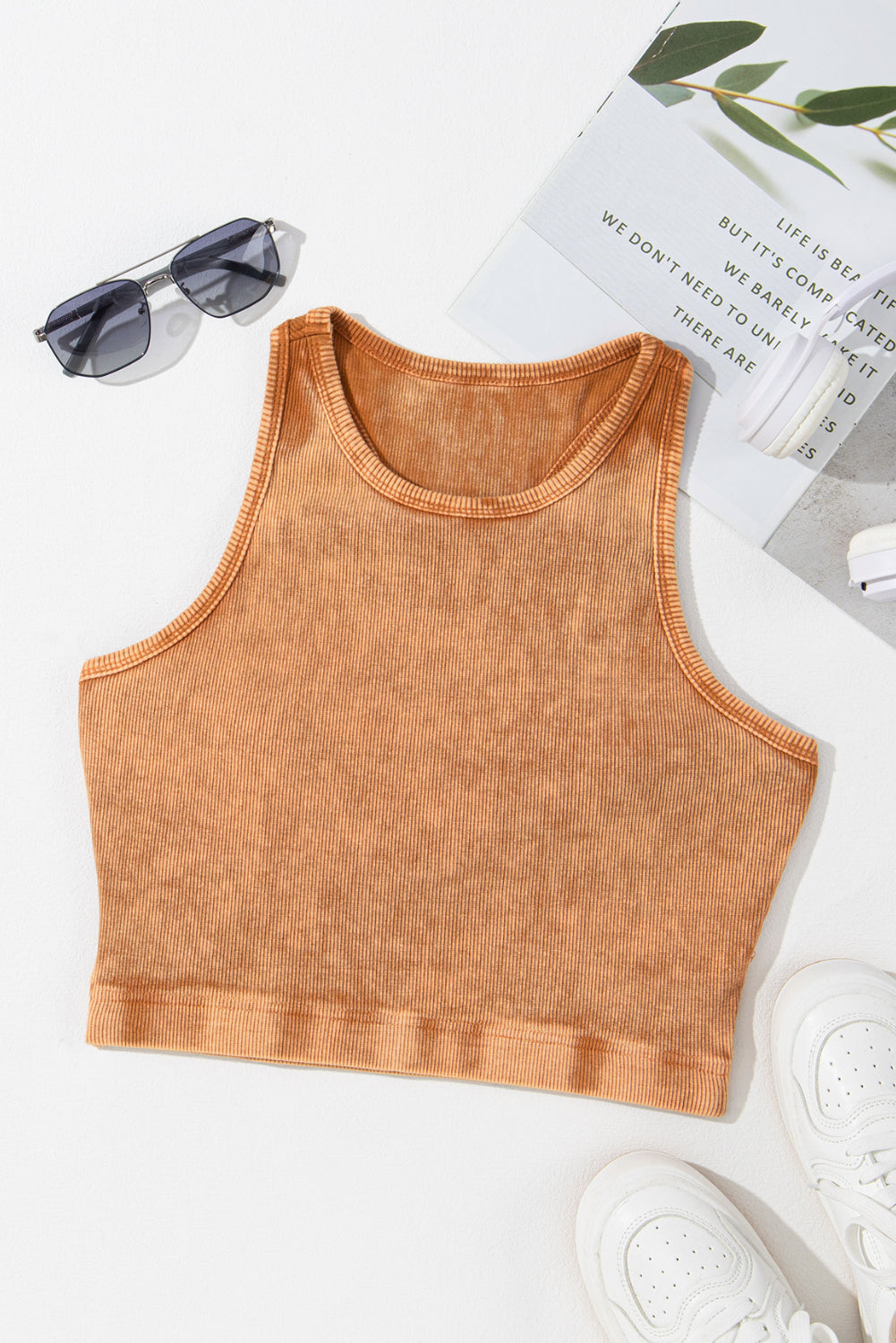 Ribbed Mineral Wash Racerback Cropped Tank Top