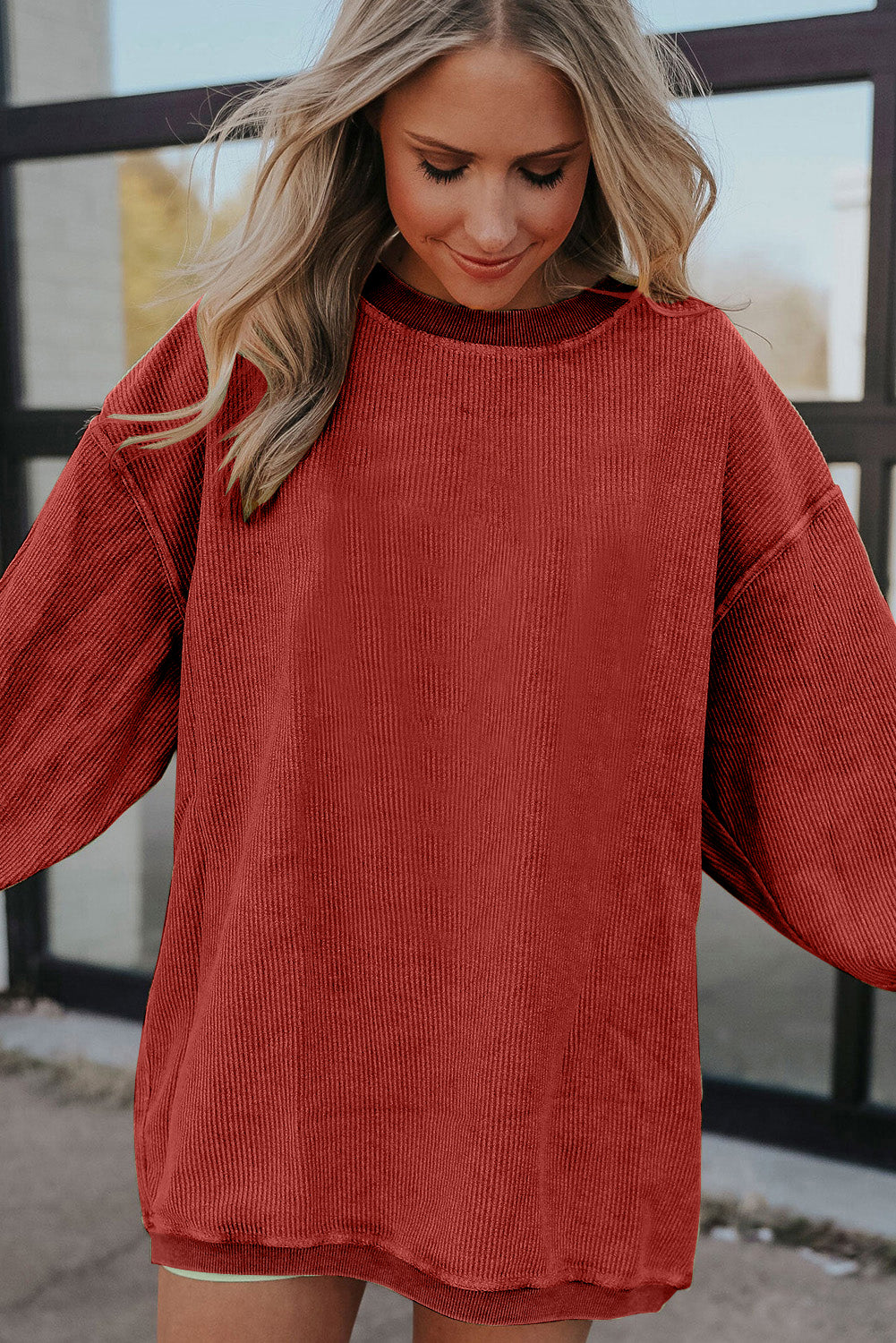 Ribbed Corded Oversized Sweatshirt - Multiple Colors Oversized Sweatshirt